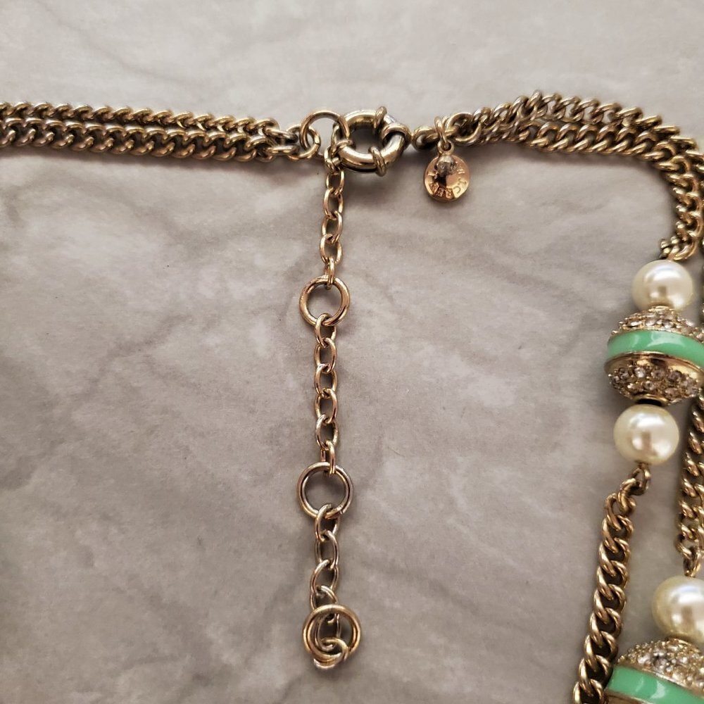 ✨ J.Crew Rhinestone Crystal Pave Ball Pearl Double Chain Necklace ✨ - Picture 2 of 12